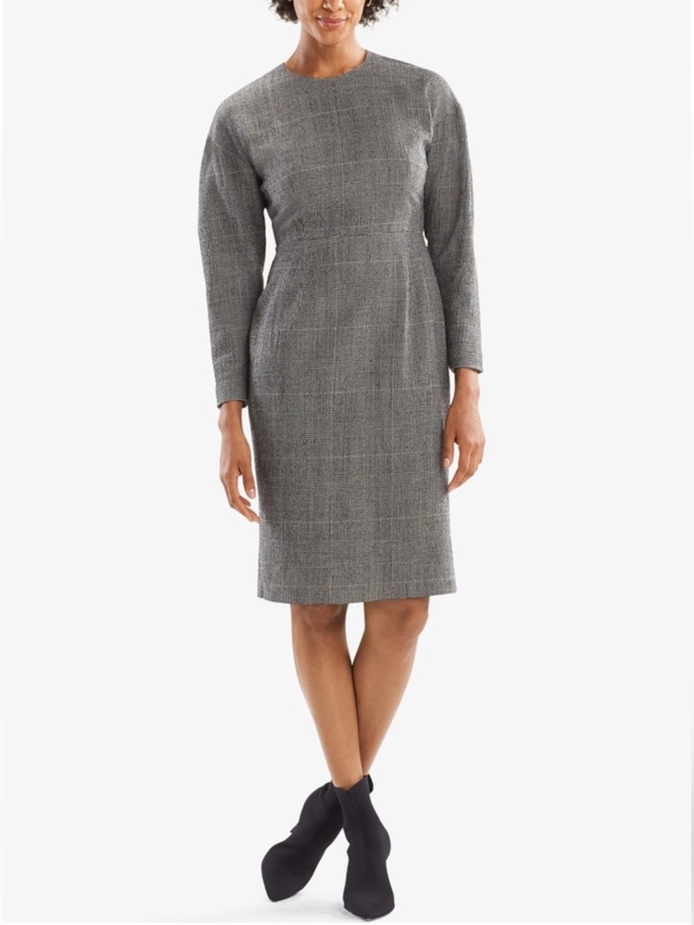 M.M.LaFleur The Rosa Dress Stretch Wool Houndstooth Plaid Gray Check, 14
